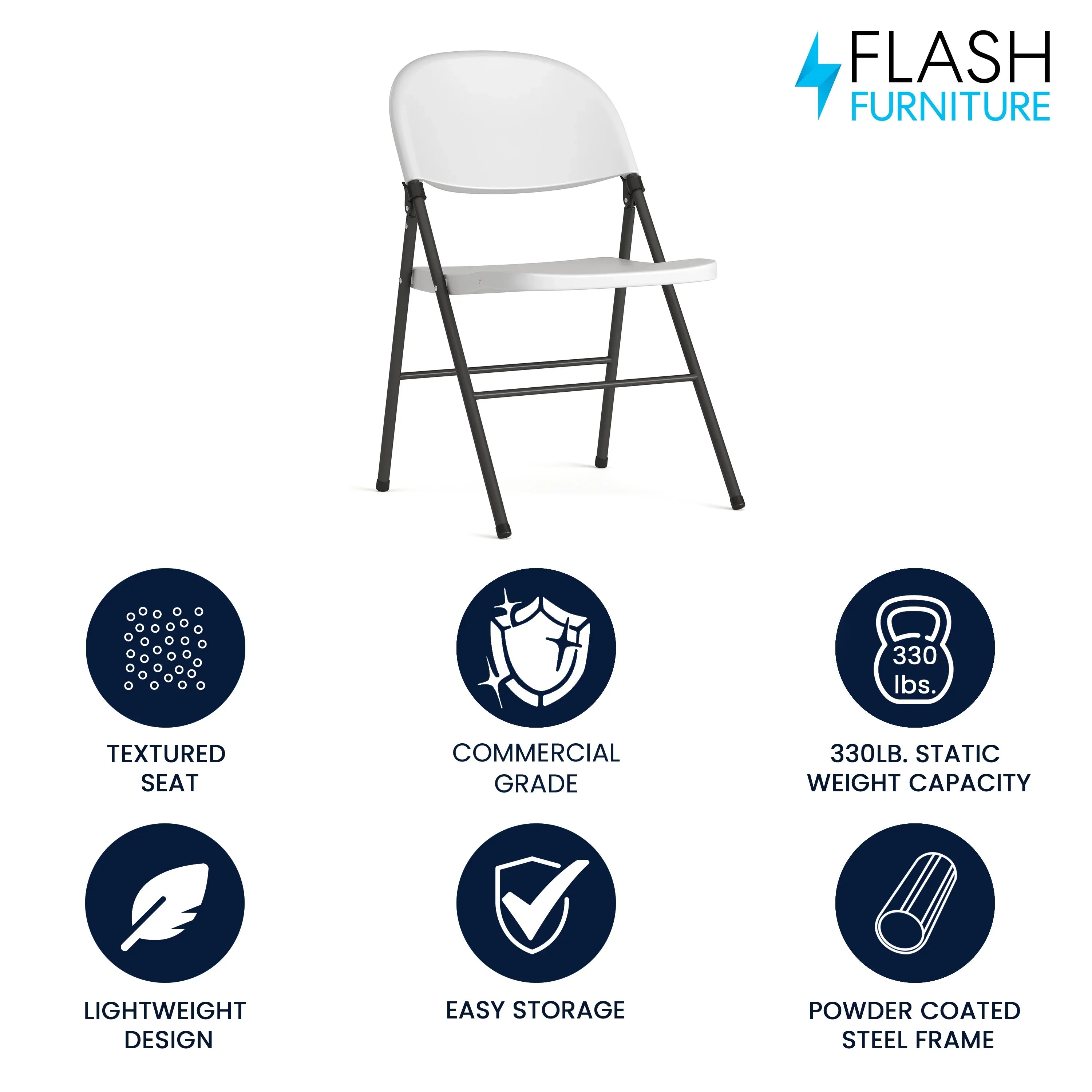 Flash Furniture HERCULES Series 330 lb. Capacity Granite White Plastic Folding Chair with Charcoal Frame