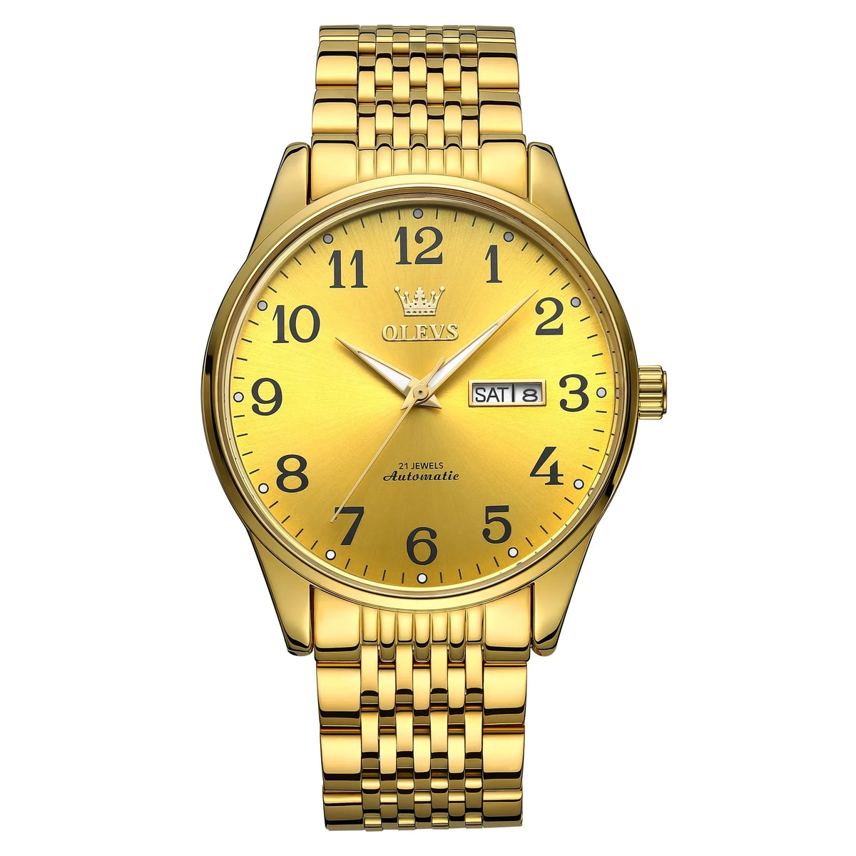 OLEVS Gold Watch for Men Self Winding Large Face Arabic Numerals Dial Easy Reader Liquid Reloj Para Hombre, Gifts for Men, Male Adult Wristwatch