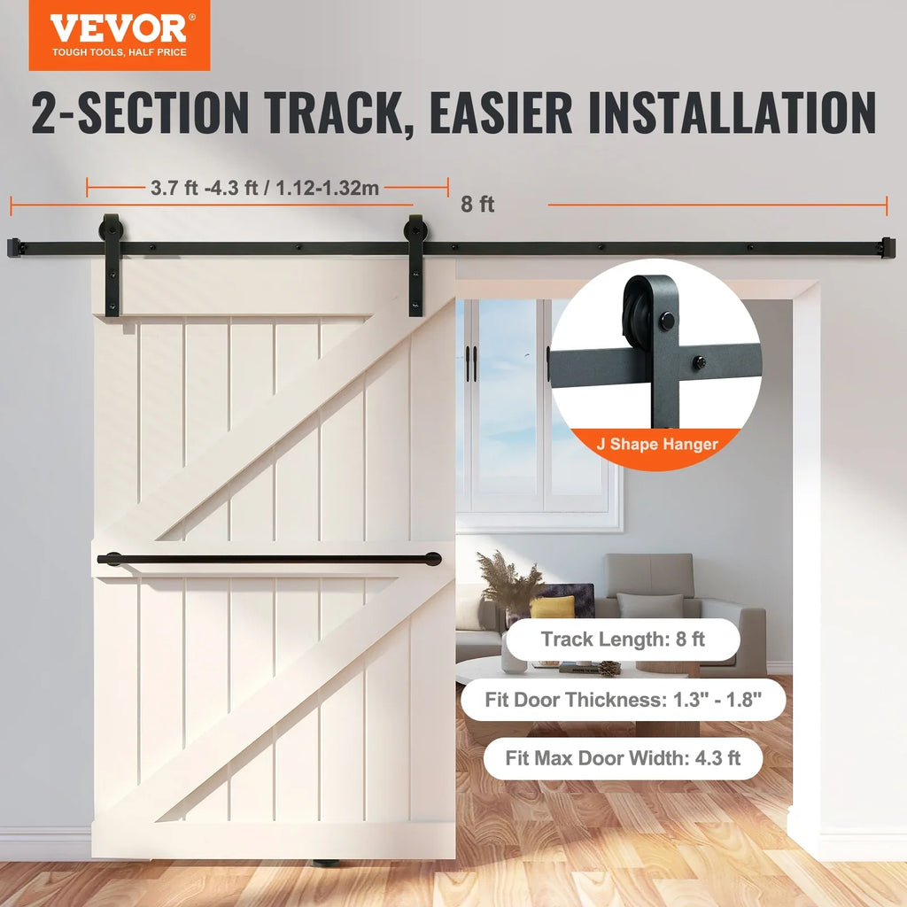BENTISM 8FT Sliding Barn Door Hardware Closet Track Kit for Single Door J Hanger