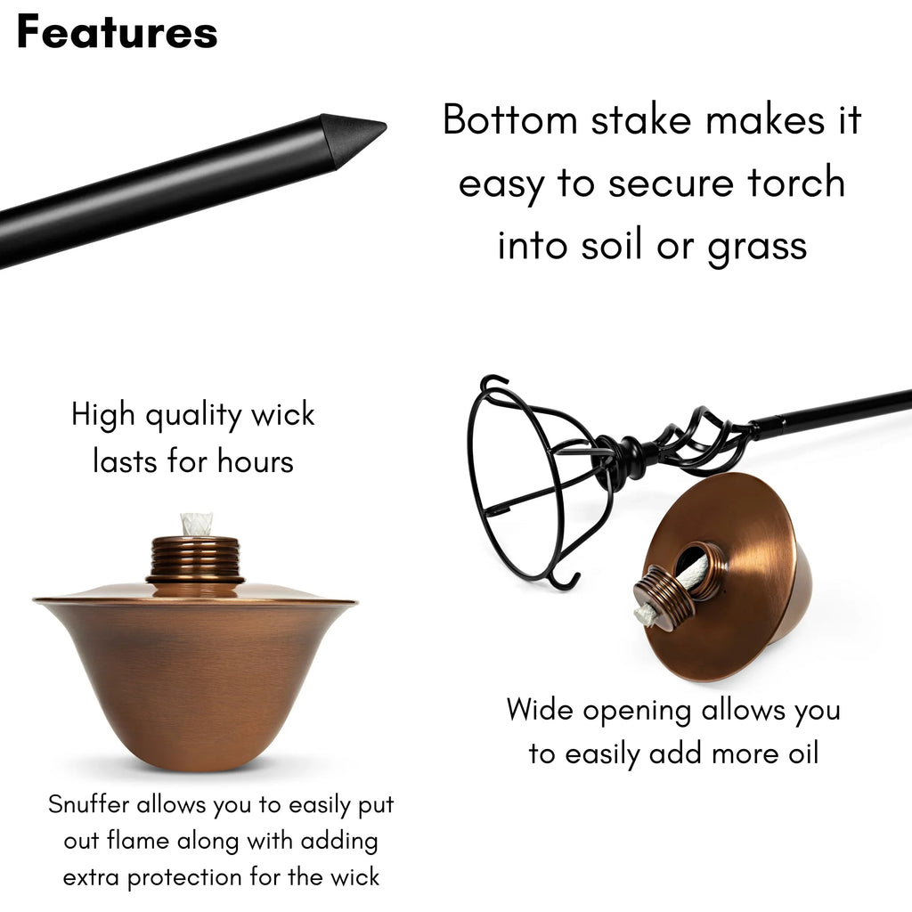 BirdRock Home 2-Pack Outdoor Wide Conical Torches - Tabletop Stand - Metal