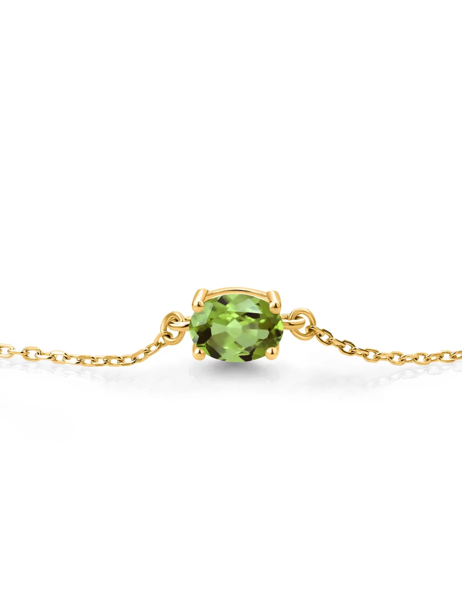 Gem Stone King 18K Yellow Gold Plated Silver Green Peridot Solitaire Bracelet For Women (0.90 Cttw, Oval Cut 7x5mm)