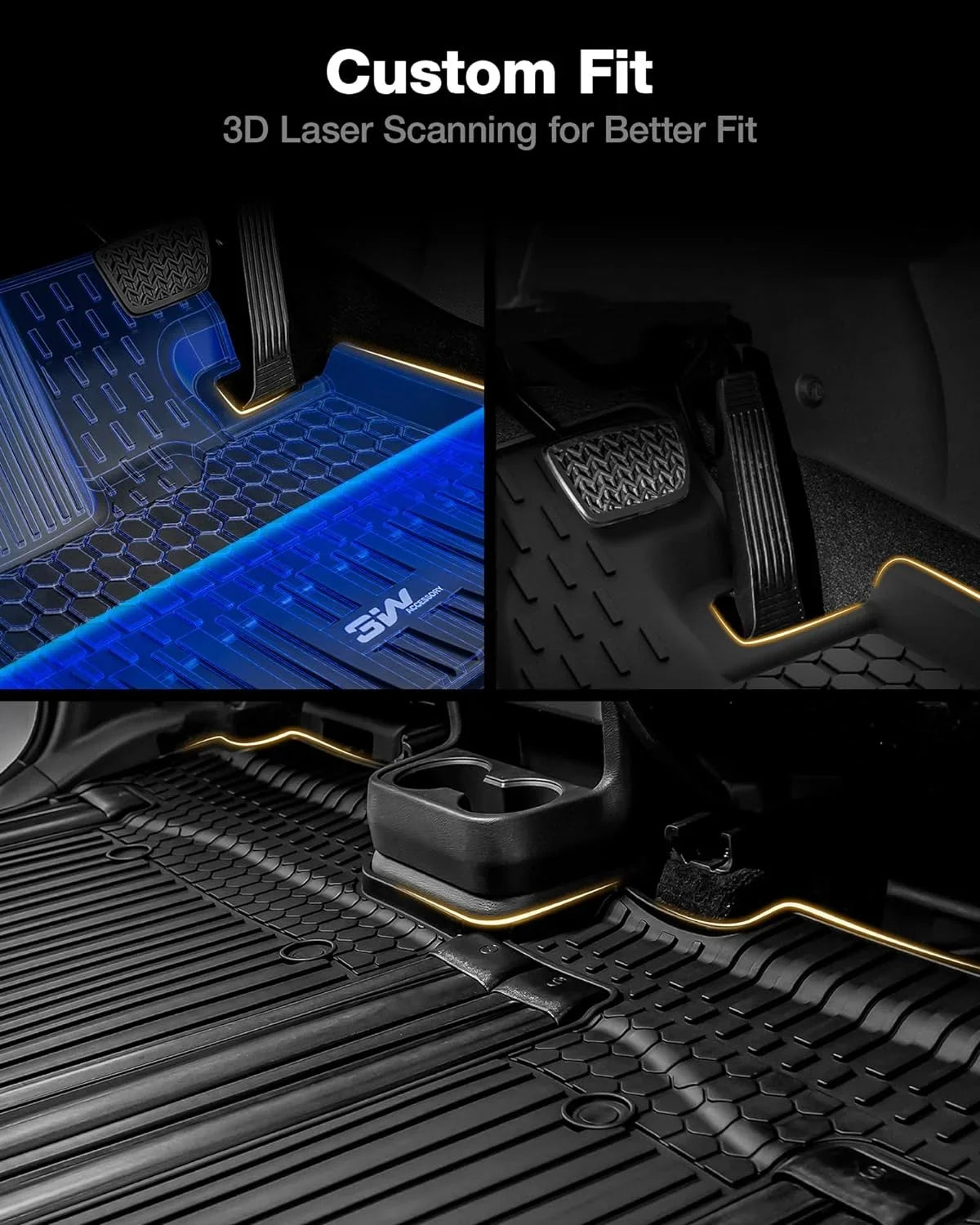 3W Floor Mats&Cargo Liner for Toyota Sienna 2021-2024 8 Seater TPE 1st 2nd and 3rd Row with Trunk Mat (NOT for Spare Tire Model ), Black All Weather Car Mats