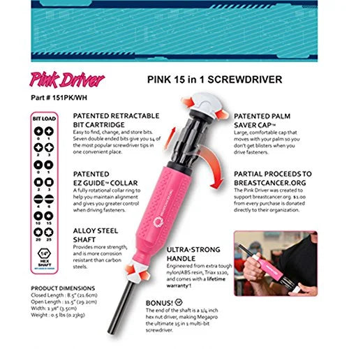 MEGAPRO Multi-Bit Screwdriver,15-in-1,8-1/2" 151PK/WH-B