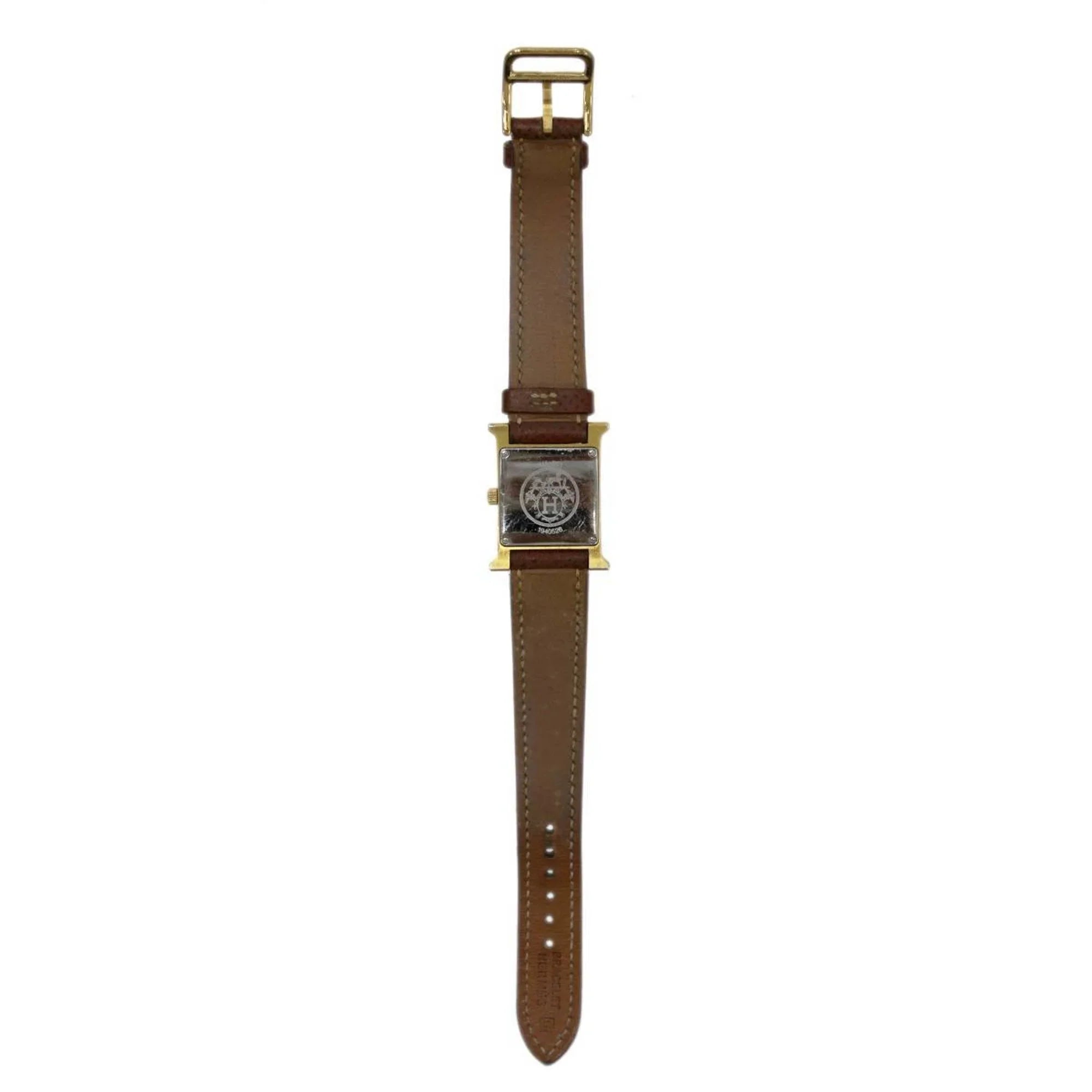 Pre-Owned HERMES Hermes H Watch Ladies Quartz Gold x Brown Dial: White HH1.201 □G (Good)