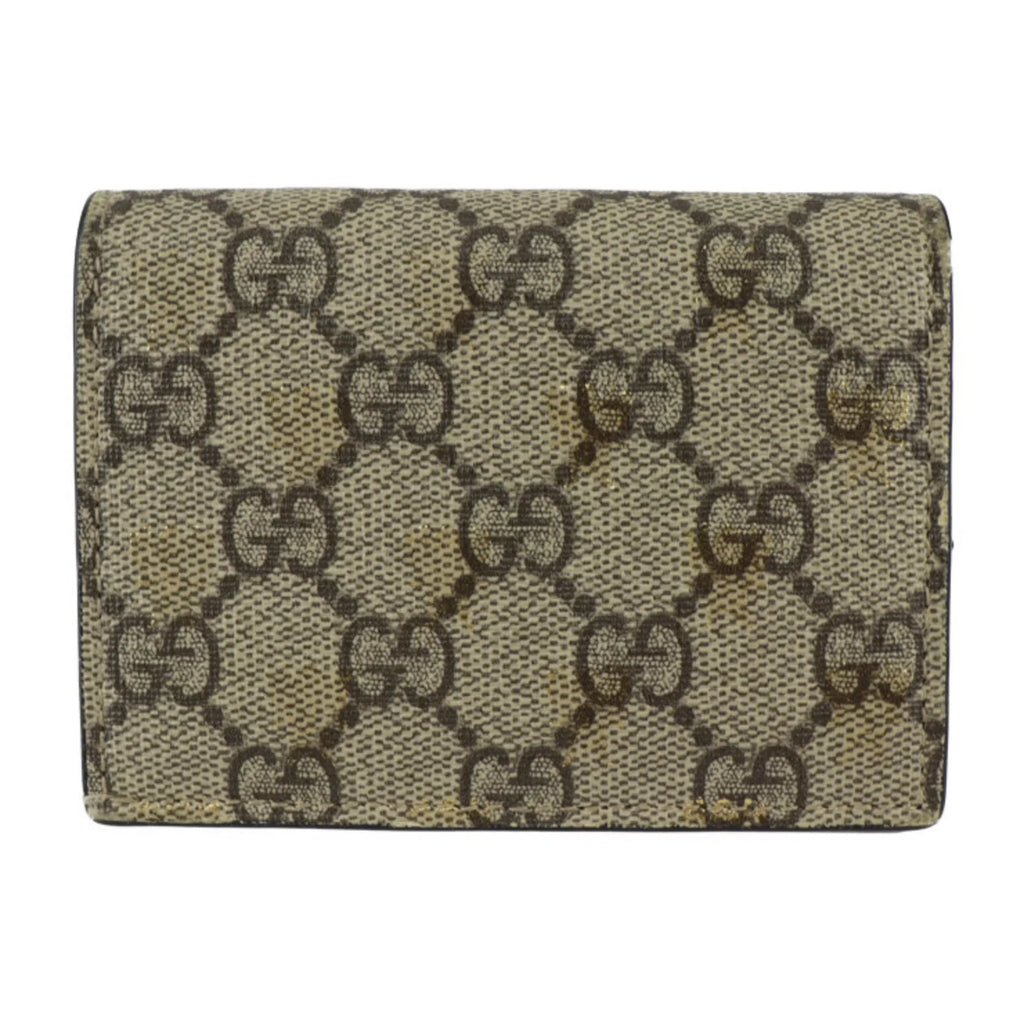Pre-Owned GUCCI Gucci Compact Wallet Bifold 508757 GG Supreme Canvas Leather Beige Brown Gold Black BEE Bee (Good)