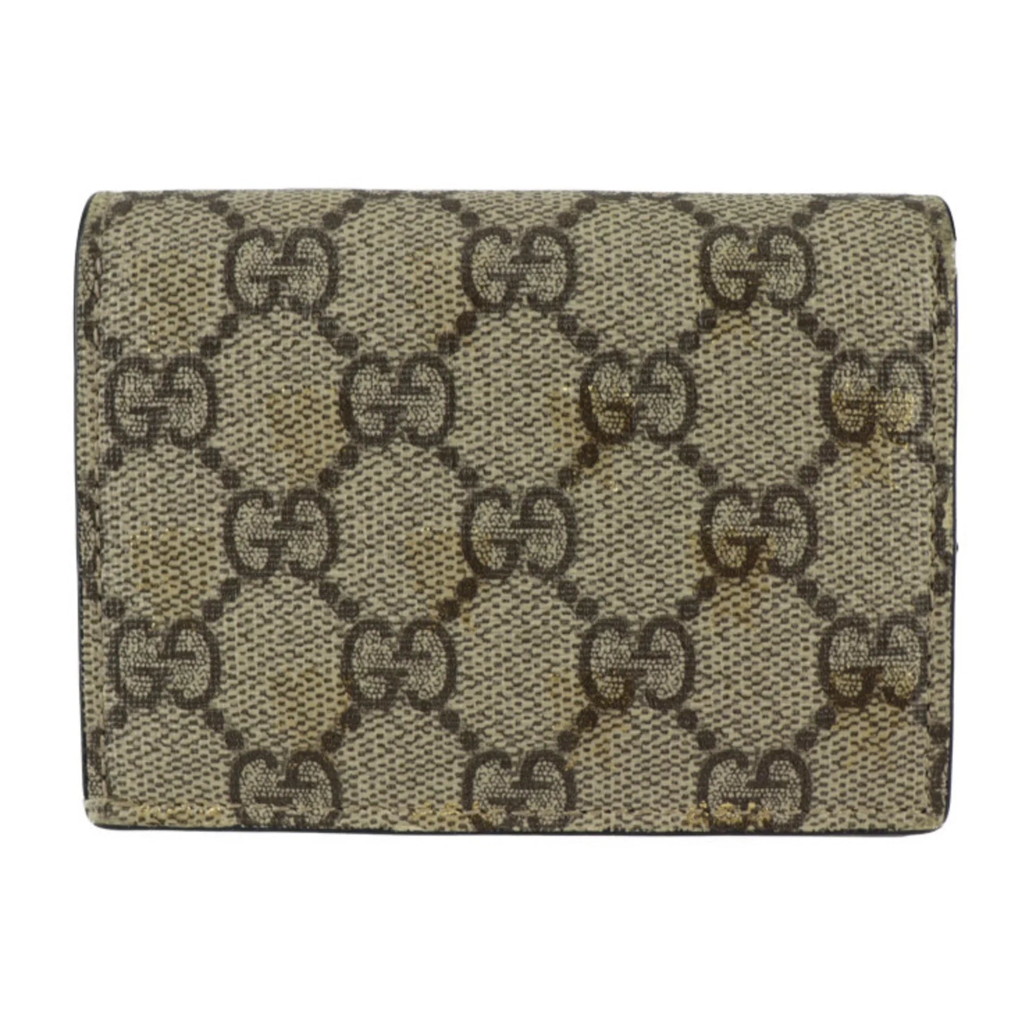 Pre-Owned GUCCI Gucci Compact Wallet Bifold 508757 GG Supreme Canvas Leather Beige Brown Gold Black BEE Bee (Good)