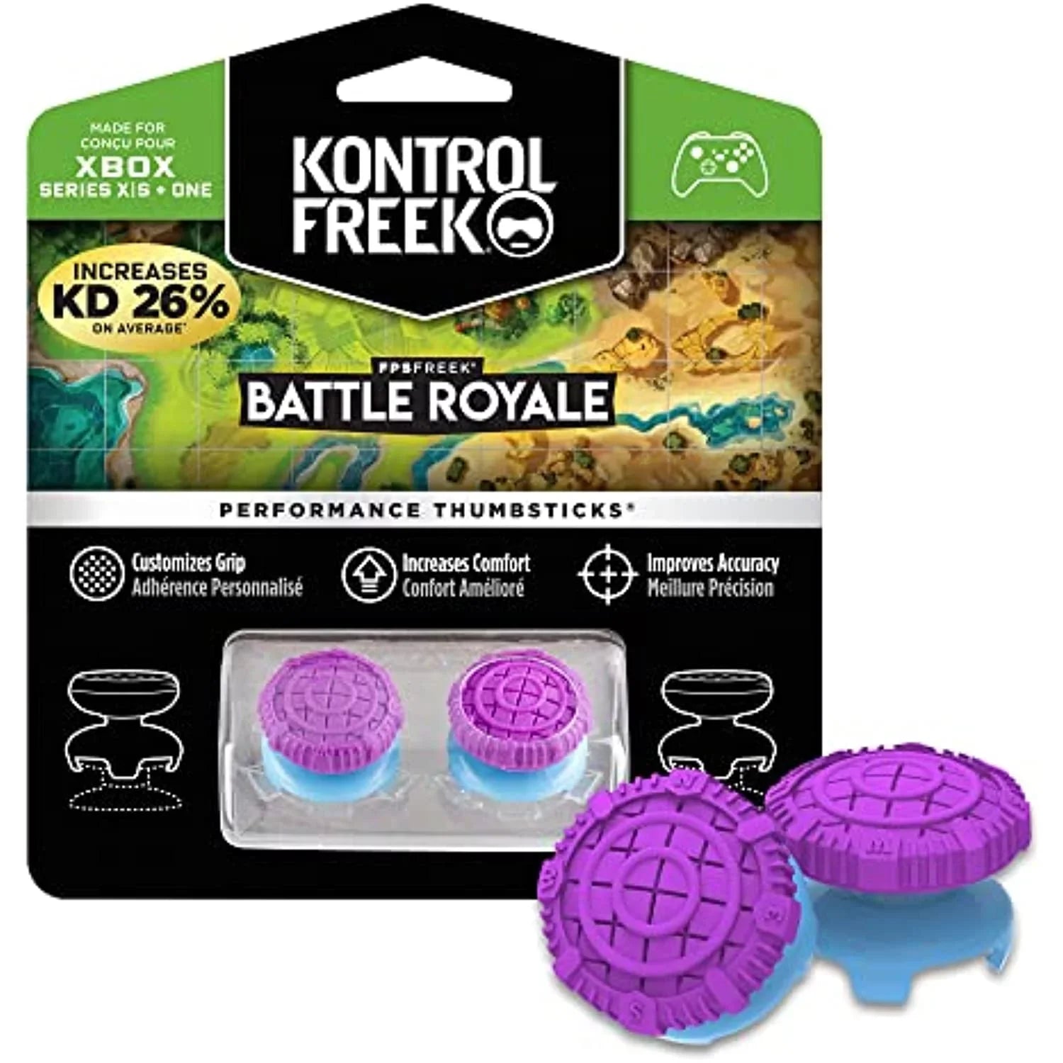 KontrolFreek FPS Freek Battle Royale for Xbox One and Xbox Series X Controller | Capability Thumbsticks | 2 High-Rise Convex (Domed) | Purple