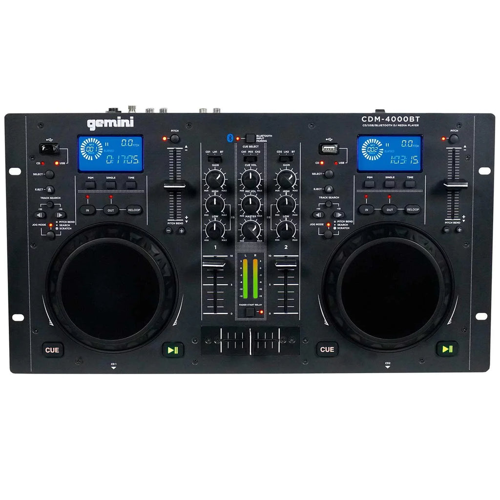Gemini CDM-4000BT CD/MP3/USB Bluetooth Media Player & AS-1500P Active Speaker with 15" Woofers DJ Package