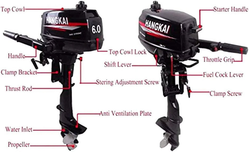 FETCOI 6HP 2-Stroke Outboard Moto Fishing Inflatable Boat Engine Fluid Cooling CDI System Tough Cast Aluminum Construction