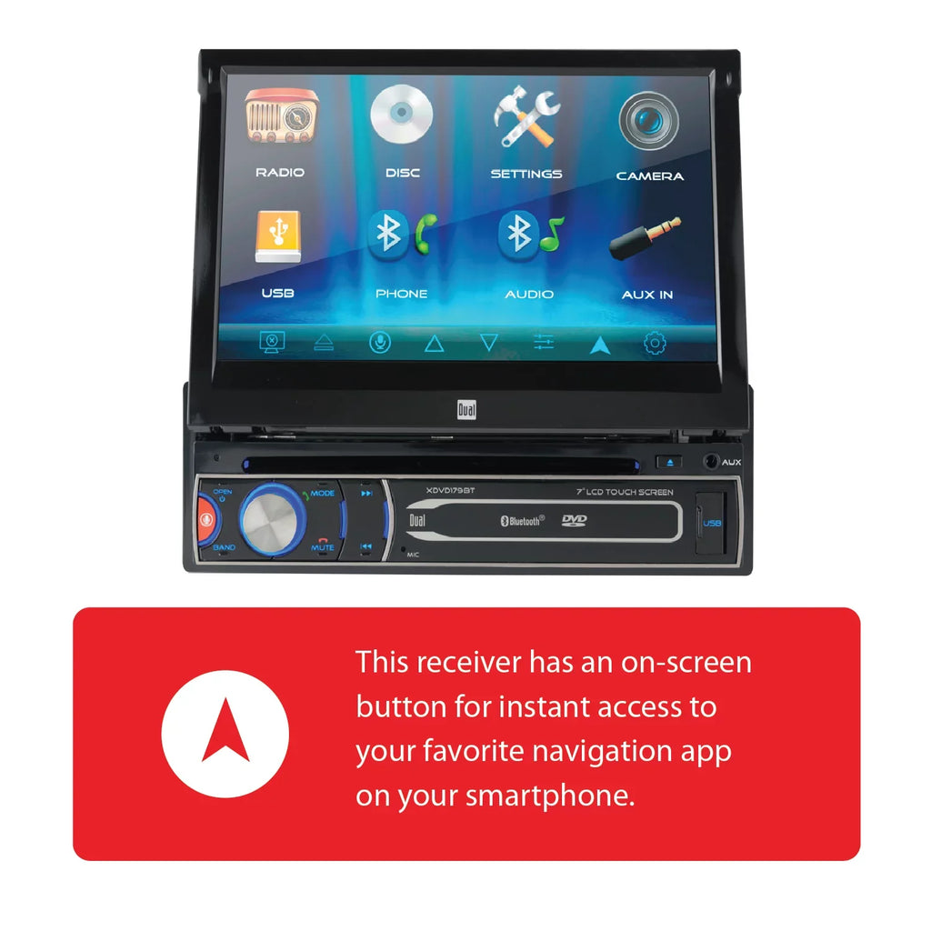 Dual Electronics XDVD179BT 7 inch Single DIN Car Stereo, Motorized Touch Display CD/DVD, New