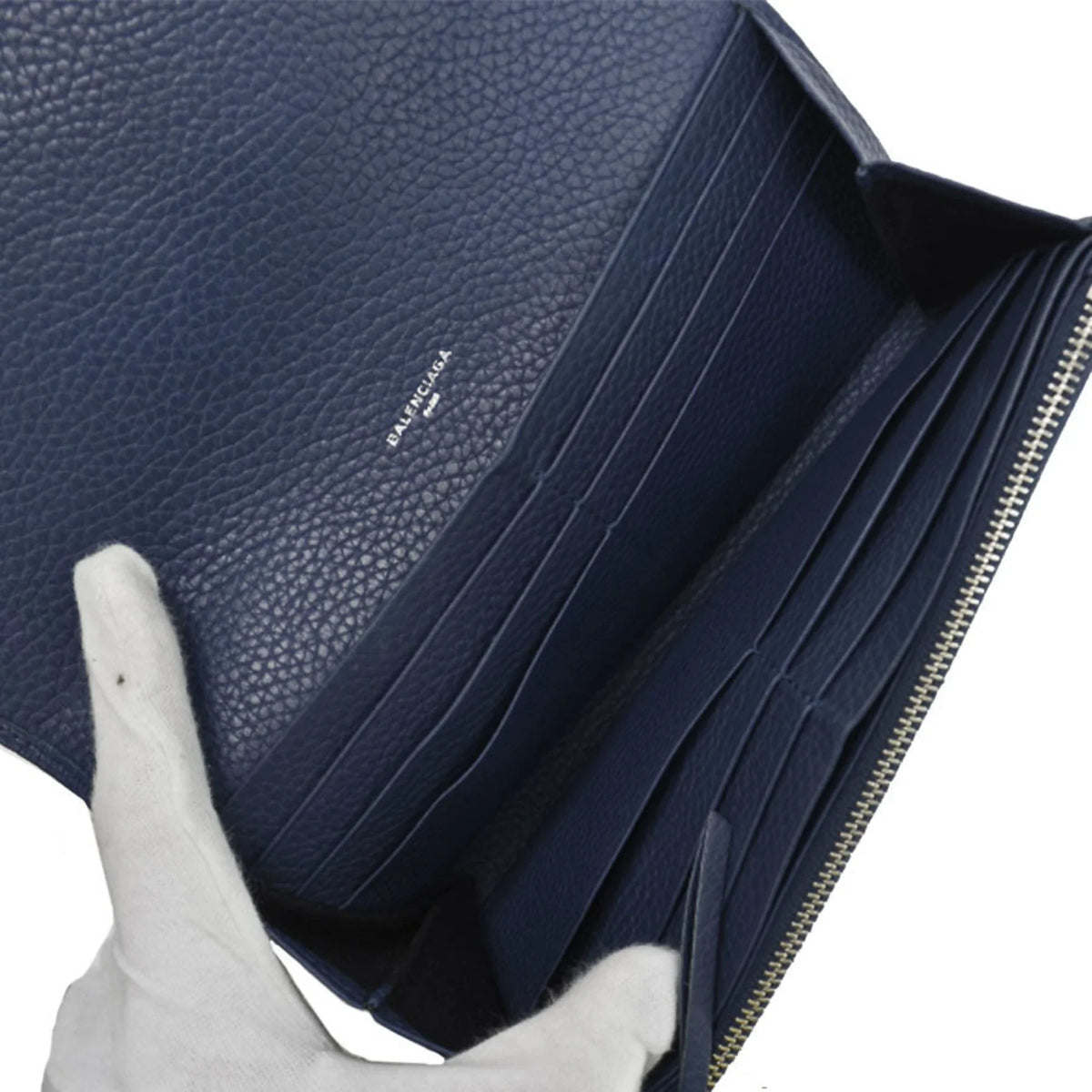 Pre-Owned Balenciaga BALENCIAGA long wallet navy leather folio women's (Good)