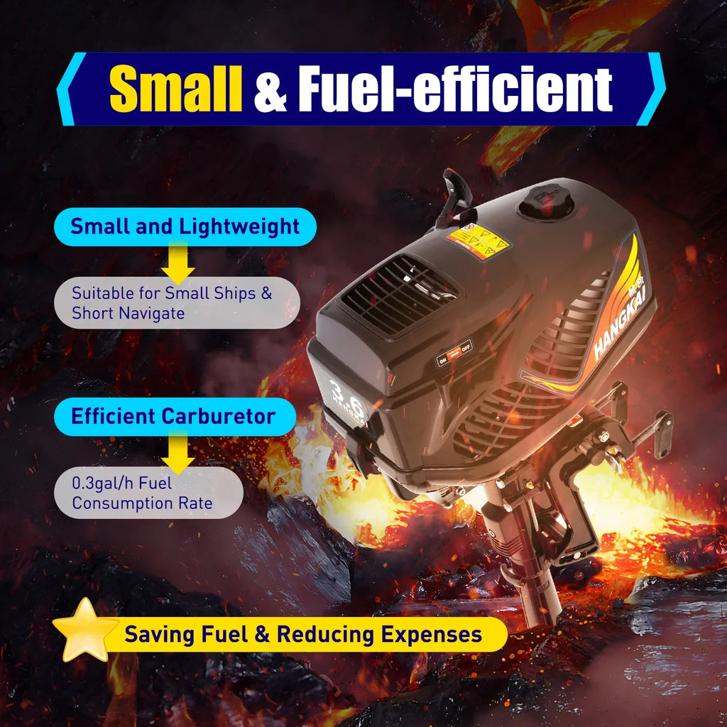 2 Stroke 3.6 Gasoline Outboard Motor, 55cc Fishing Boat Engine with Fluid Cooling System Clutch Control Black