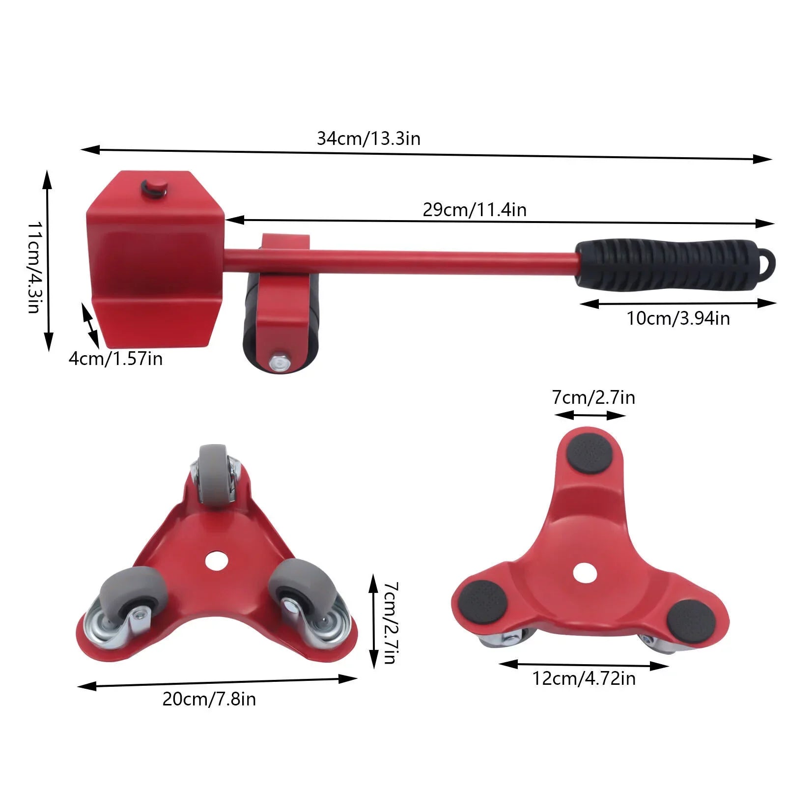 Fichiouy Furniture Mover Dolly Alloy Steel Furniture Mover Kit with Universal Wheel Red