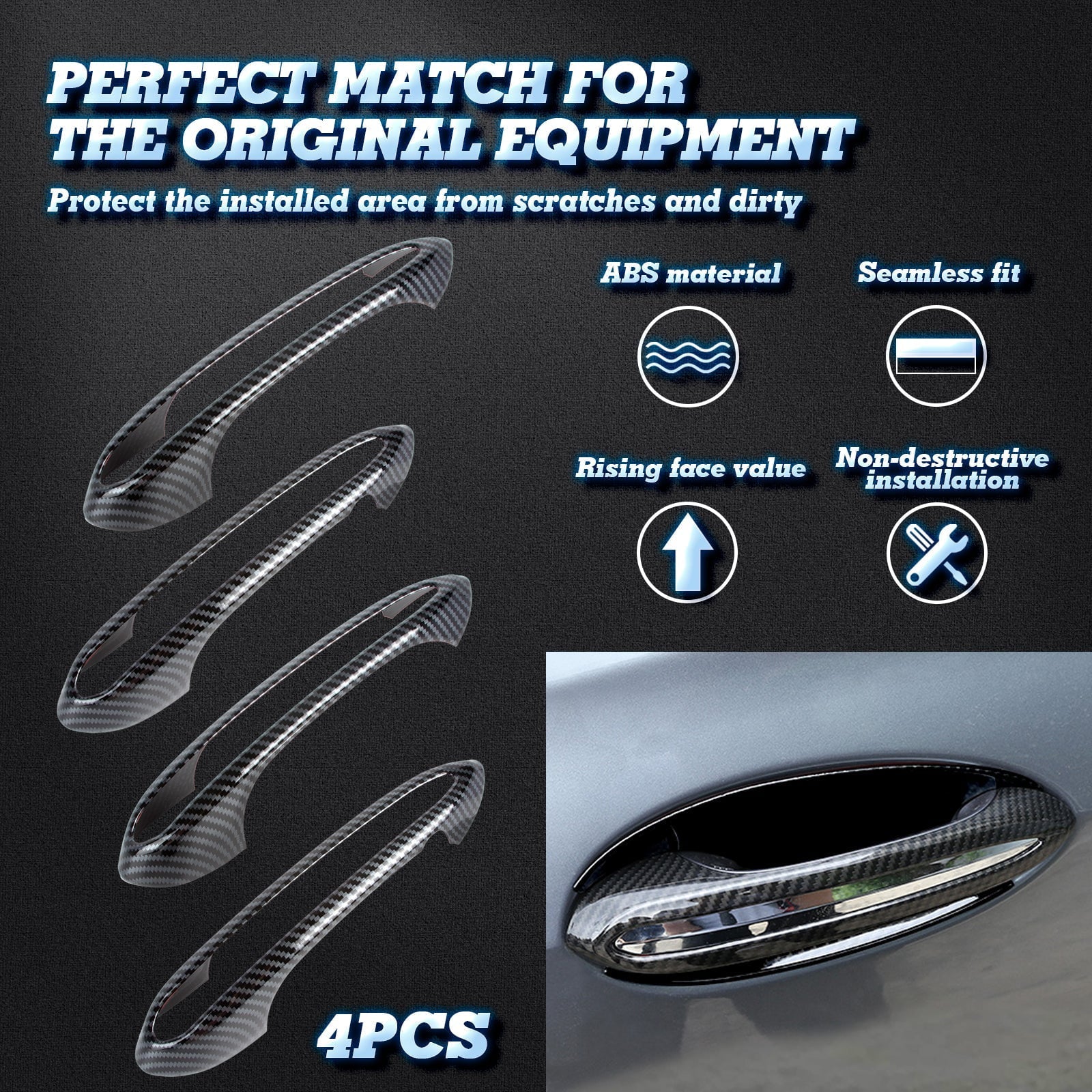 Xotic Tech 1 Set (4 pieces) Exterior Door Handle Surround Cover trims, Carbon Fiber Style, Compatible with BMW 5 Series G30 2018-up