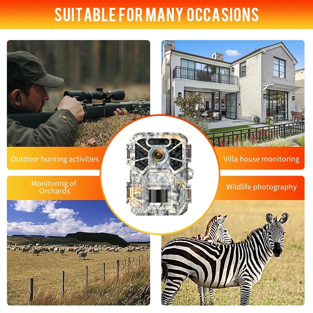 2 Pack Trail Camera, 30MP 2k Game Camera with Infrared Night Vision Wildlife Surveillance, Farm Monitoring, Fluid Hunting Trail Monitor with 120° Wide Angle Lens