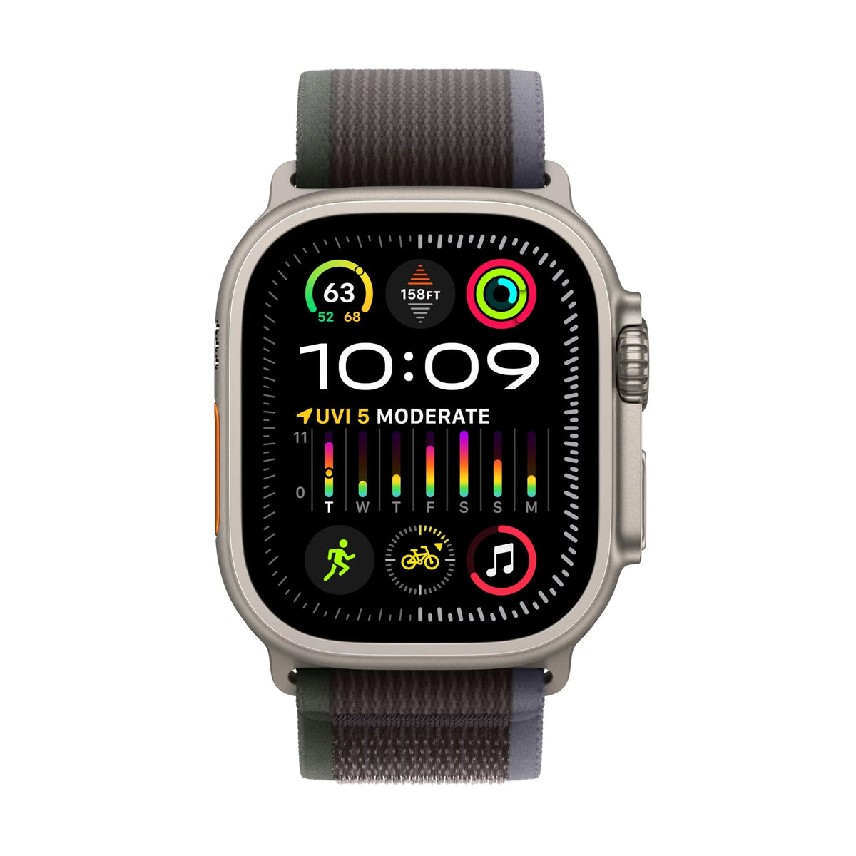 Watch Ultra 2 - 49 mm - titanium - smart watch with Trail Loop - nylon weave - blue/black - band size: M/L - 64 GB - Wi-Fi, LTE, UWB, Bluetooth - 4G - 2.17 oz