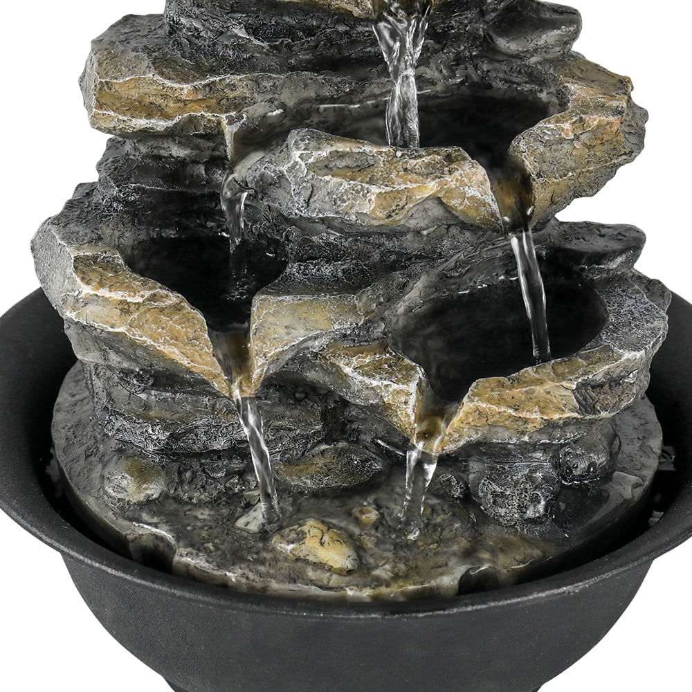 8.3-inch High 4-Tier Cascading Rock Falls Tabletop Liquid Fountain with LED Lights for Home and Office Decor