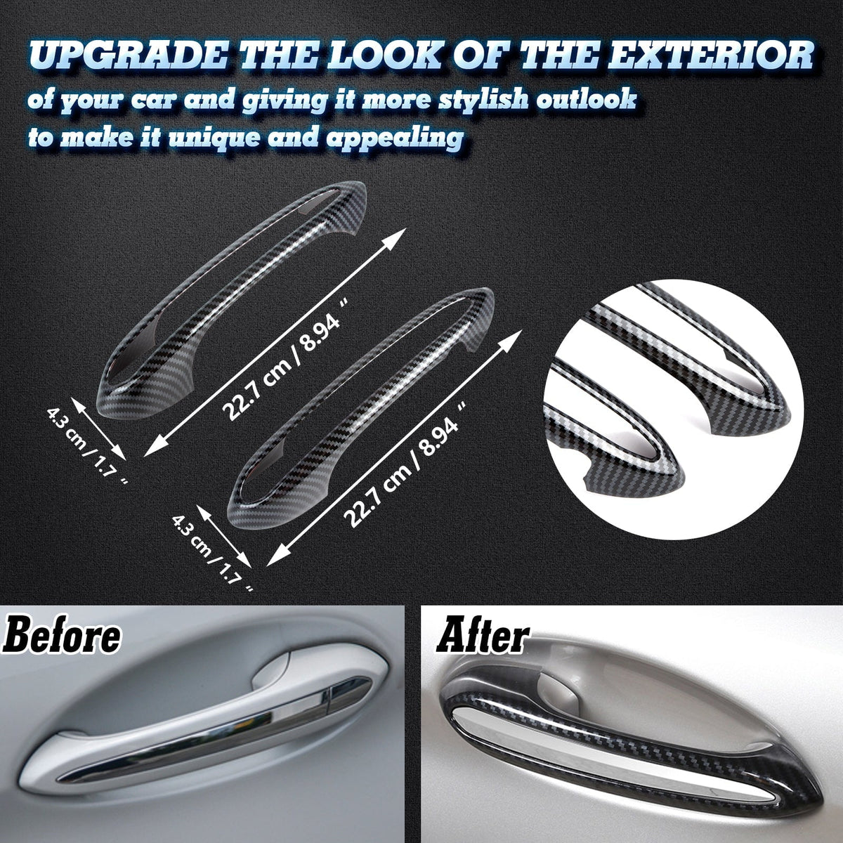 Xotic Tech 1 Set (4 pieces) Exterior Door Handle Surround Cover trims, Carbon Fiber Style, Compatible with BMW 5 Series G30 2018-up