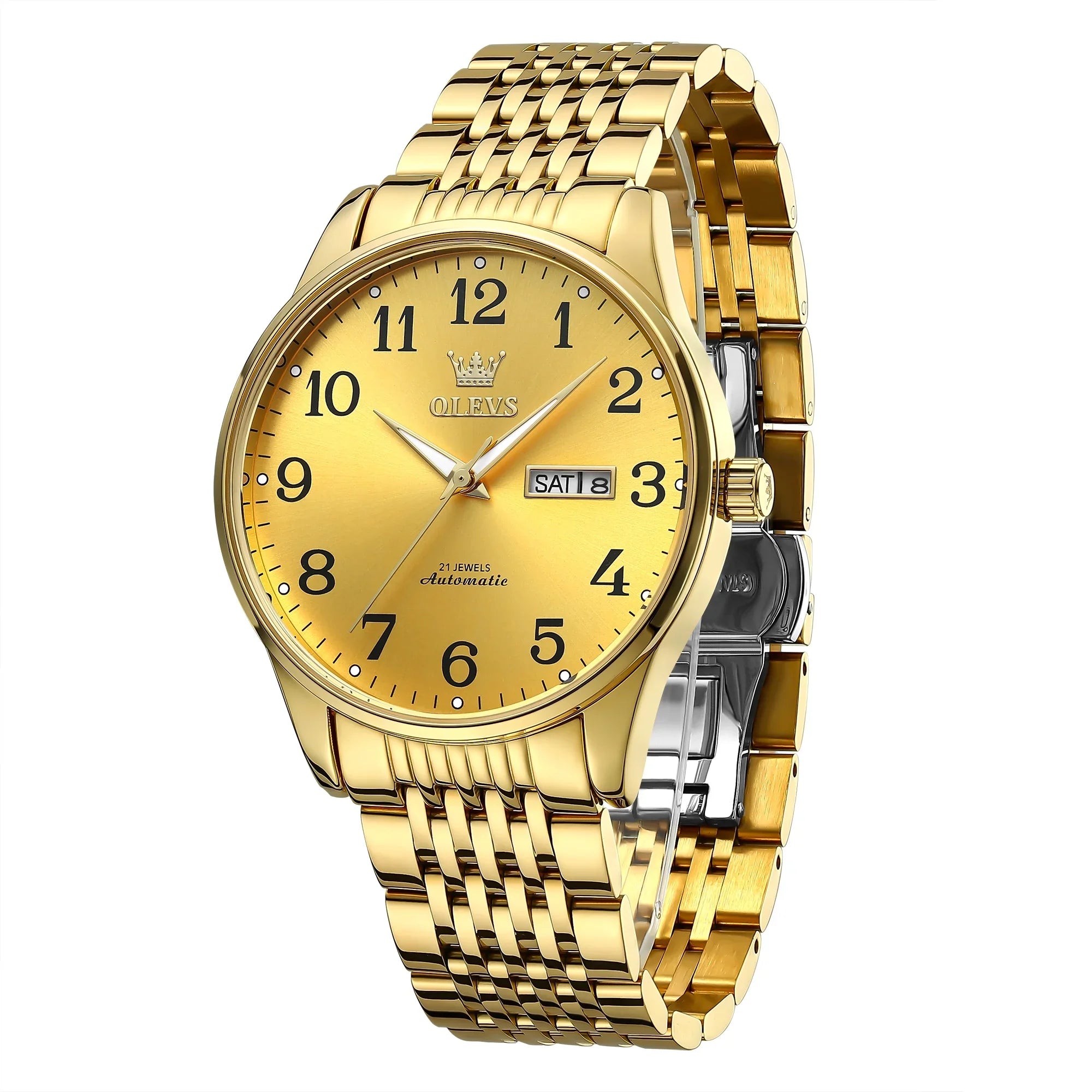OLEVS Gold Watch for Men Self Winding Large Face Arabic Numerals Dial Easy Reader Liquid Reloj Para Hombre, Gifts for Men, Male Adult Wristwatch