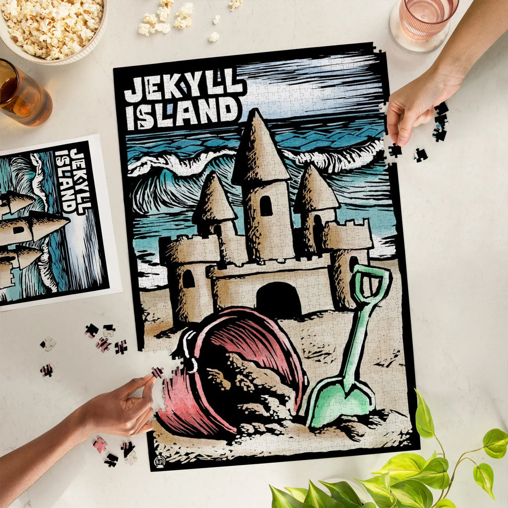 Lantern Press 1000 Piece Jigsaw Puzzle, Jekyll Island, Georgia, Sand Castle, Scratchboard