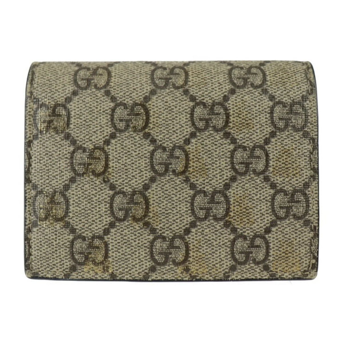 Pre-Owned GUCCI Gucci Compact Wallet Bifold 508757 GG Supreme Canvas Leather Beige Brown Gold Black BEE Bee (Good)