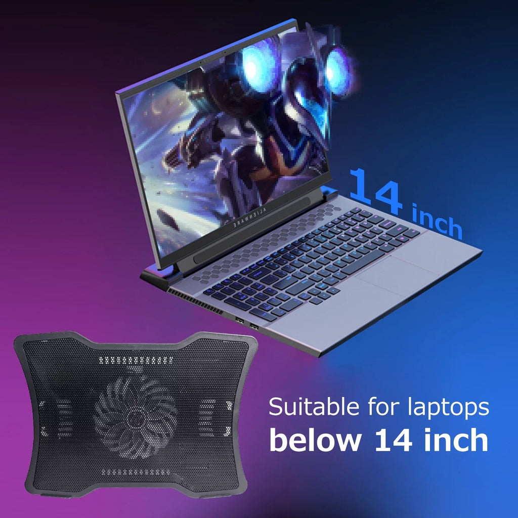 Carevas Portable Notebook Cooler Mobile pc Cooling Base Single Fan Design Low Noise Two USB Ports Support Portable computer Below 14 inch