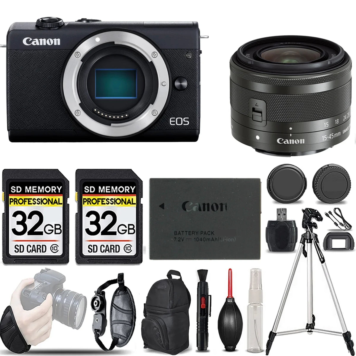 EOS M200 Mirrorless Camera (Black) +15-45mm f/3.5-6.3 IS STM Lens (Graphite) -LOADED KIT
