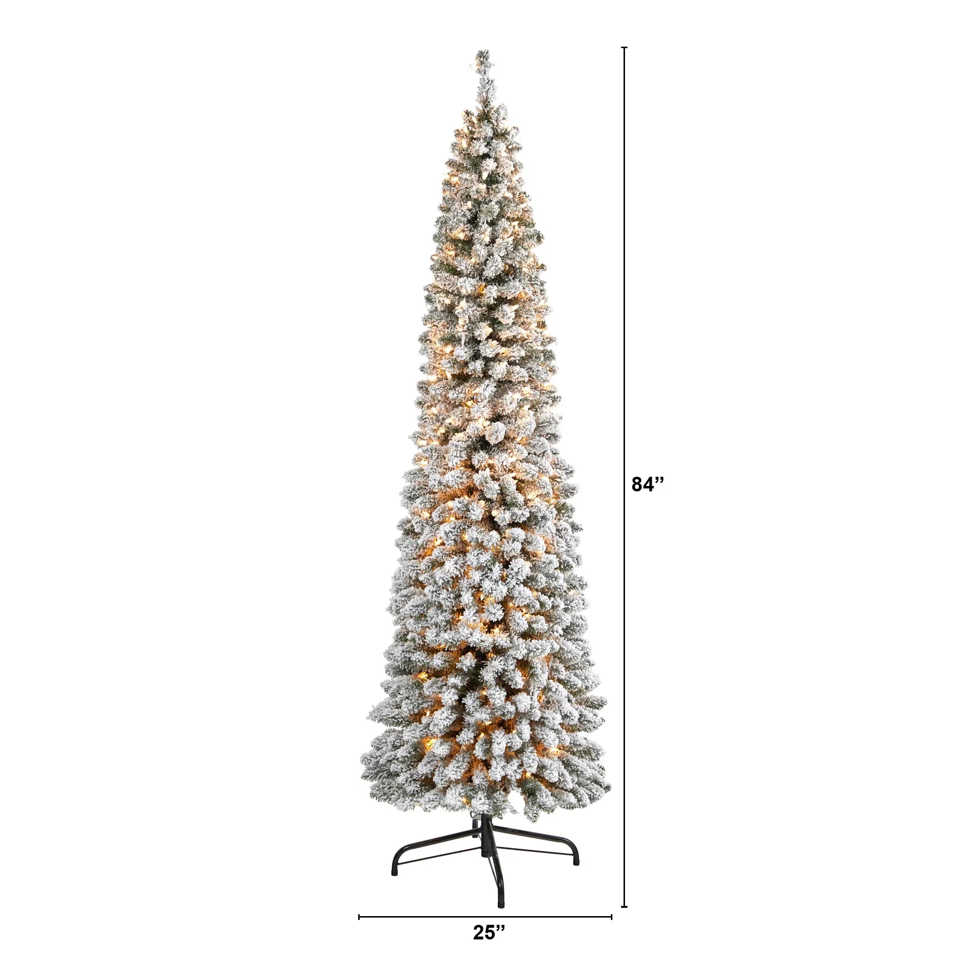 Nearly Natural 7' White Flocked Pencil Artificial Christmas Tree Prelit 400 Clear Lights