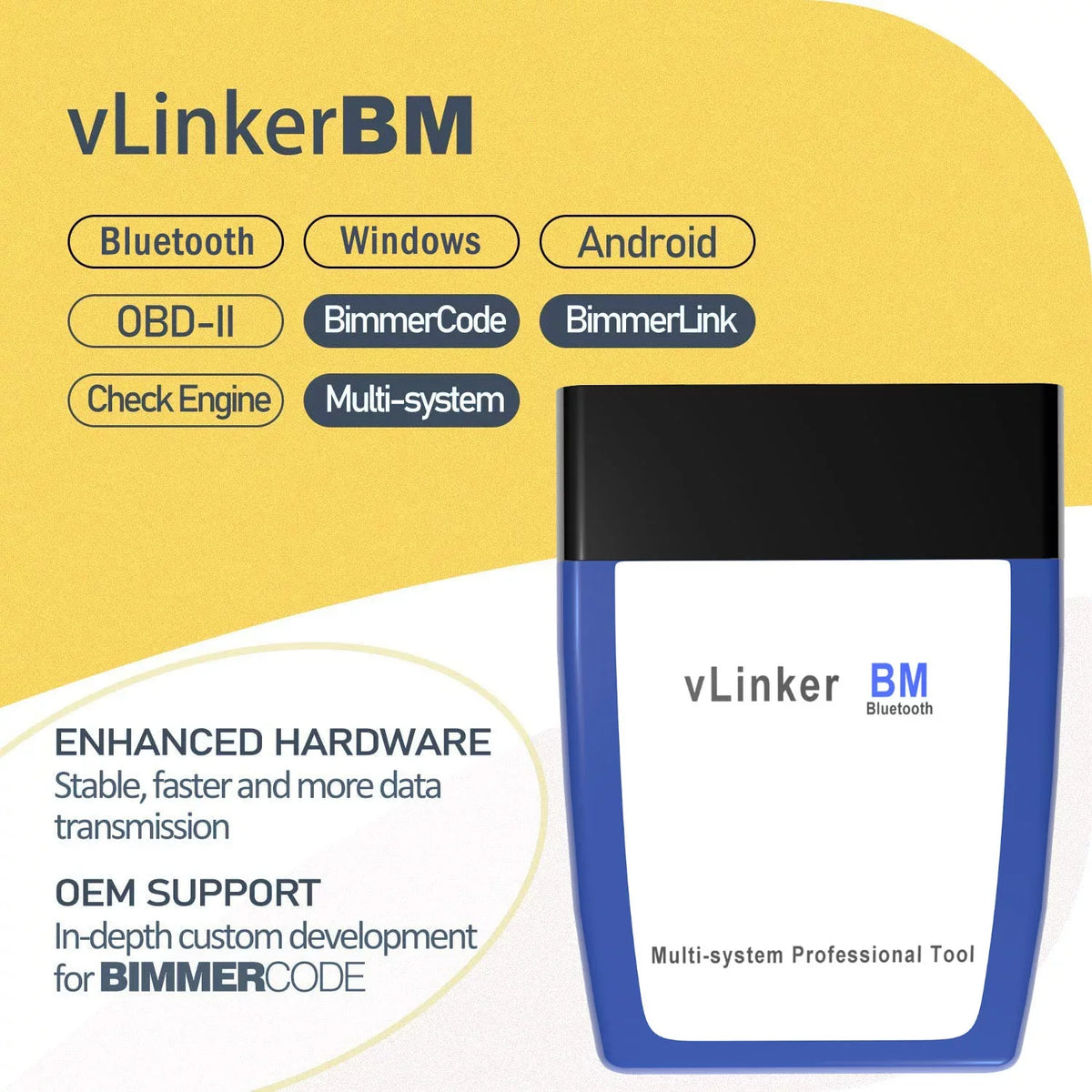 Vgate OBD2 Bluetooth Scanner vLinker BM Bimmercode Diagnostic Tool for BMW/Mini, Work with Android and Windows Unlock Car Hidden Features in BimmerCode, OBD II Diagnostic Tool