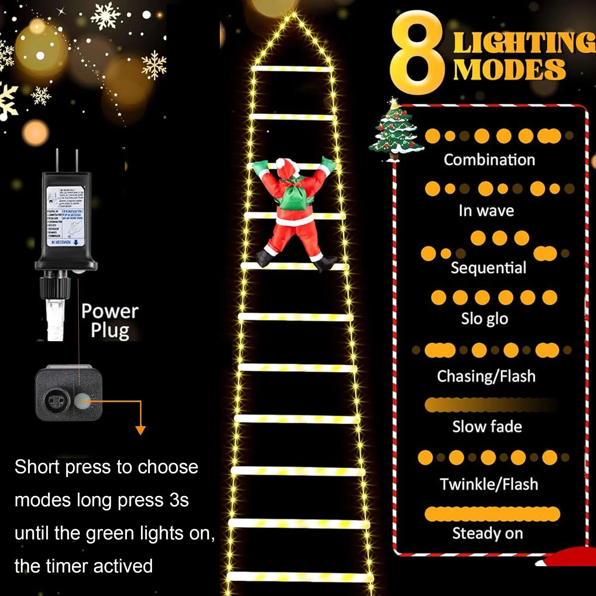Lava Outdoor Christmas Lights 10.5 ft Led Ladder Lights with Climbling Santa Claus Fluid Xmas Lights for Garden Home Wall Roof Porch Xmas Tree Decor