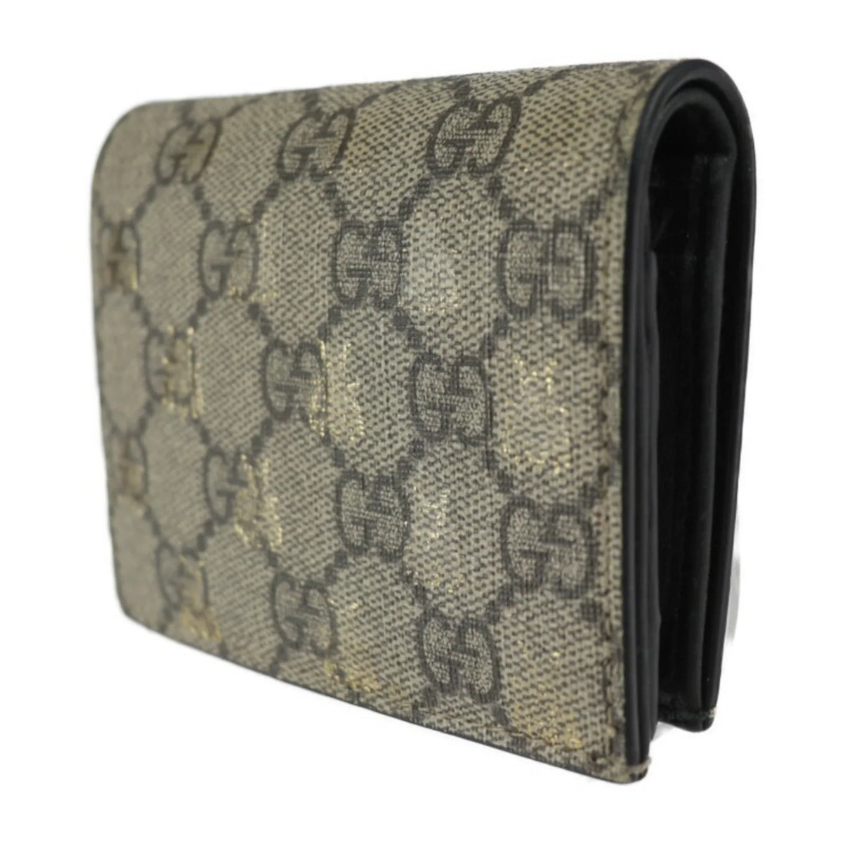 Pre-Owned GUCCI Gucci Compact Wallet Bifold 508757 GG Supreme Canvas Leather Beige Brown Gold Black BEE Bee (Good)