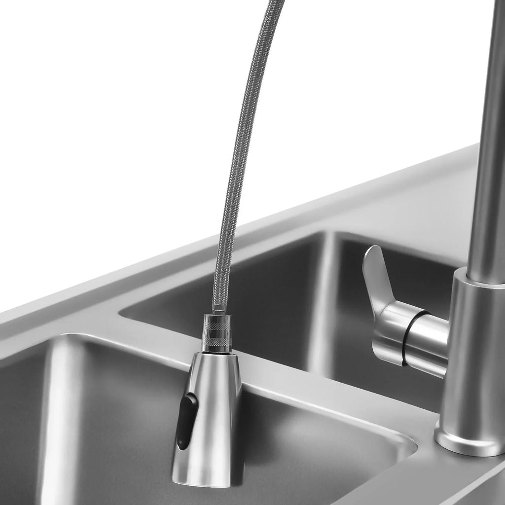 Wuzstar Commercial Utility Sink, Stainless Steel Double Bowl Kitchen Sink with Hot and Cold High Faucet