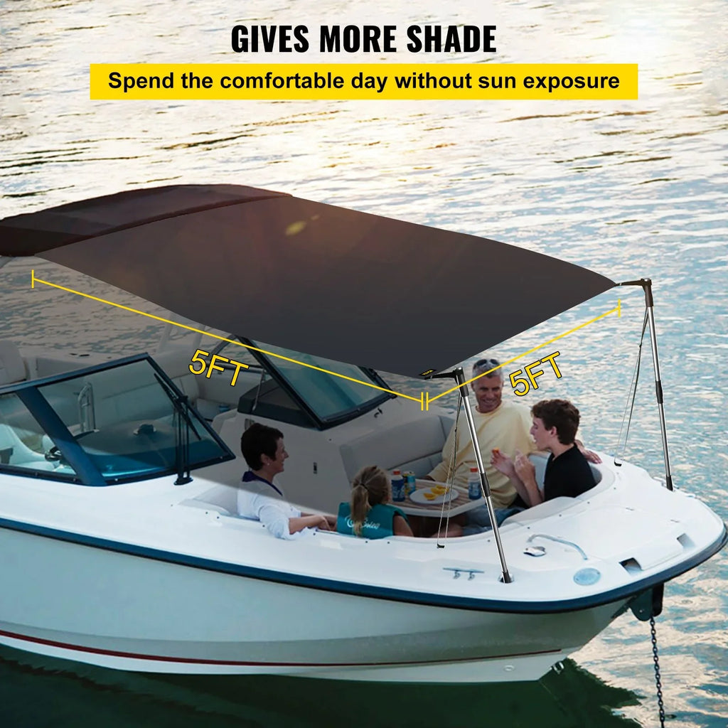 VEVOR 5'x5' UV-Proof T-Top Sun Shade Kit - 600D Polyester with Rustproof Telescopic Steel Poles, Liquid Easy Assembly for T-Tops & Bimini Tops