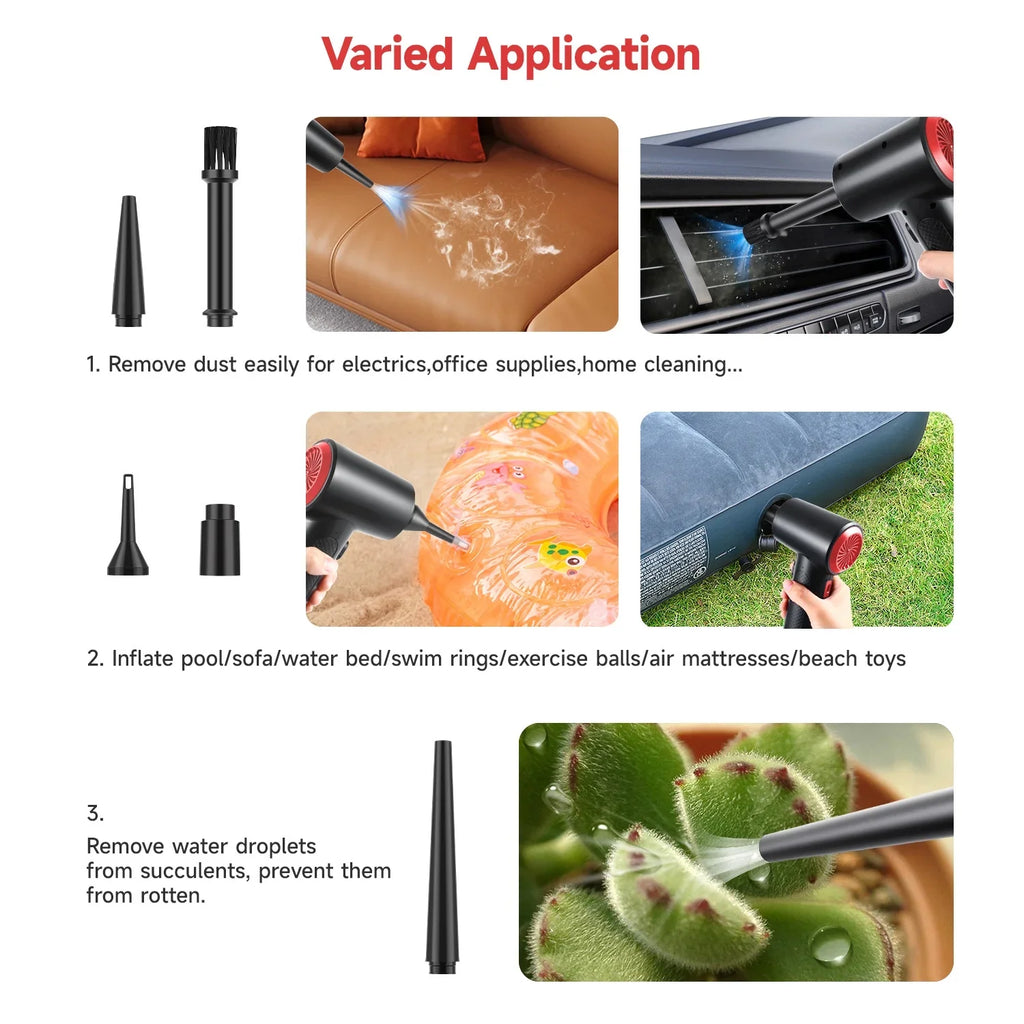 OTAO Electric Compressed Air Duster -Multi-use 51000RPM 3 Speeds Cordless Air Blower Keyboard Cleaner with LED Light for Computer Electronics Dust Off, Inflate Swimming Pool, Replace Air Can,Air Pump