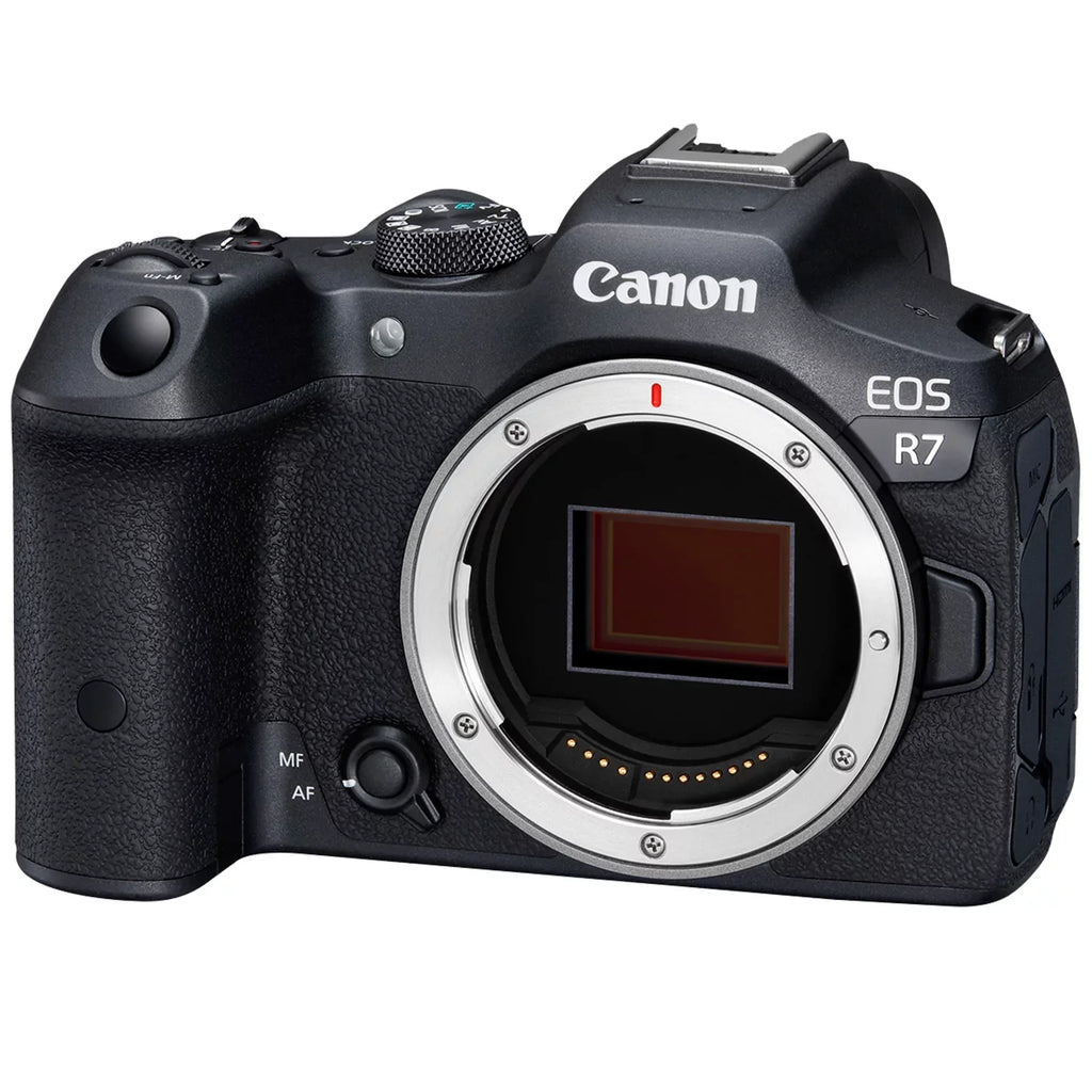 EOS R7 Mirrorless Camera with RF-S 18-45mm Lens + Mount Adapter + 2 Pack SanDisk 32GB Memory Card + Case + ZeeTech Accessory