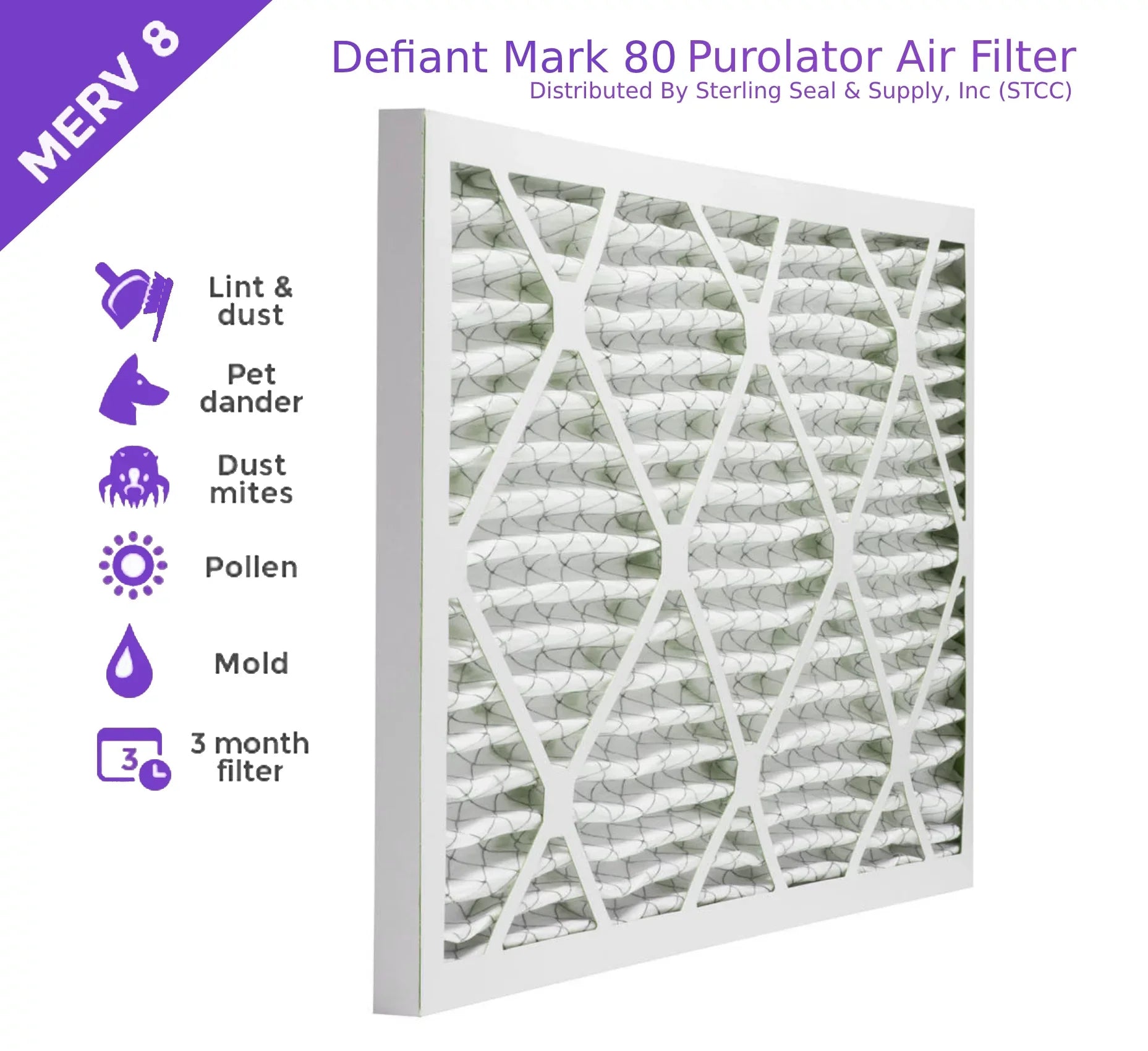 15x20x1, Purolator DMK80 Extended Surface Pleated Air Filter, Mechanical MERV 8, (6 Pack)