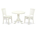 East West Furniture Dining Set - One Table & 2 Solid Wood Seat Chairs, Linen White - 3 Piece