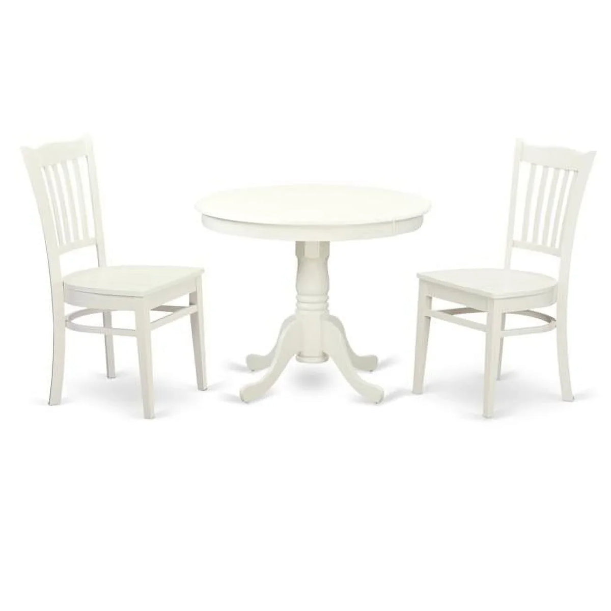 East West Furniture Dining Set - One Table & 2 Solid Wood Seat Chairs, Linen White - 3 Piece