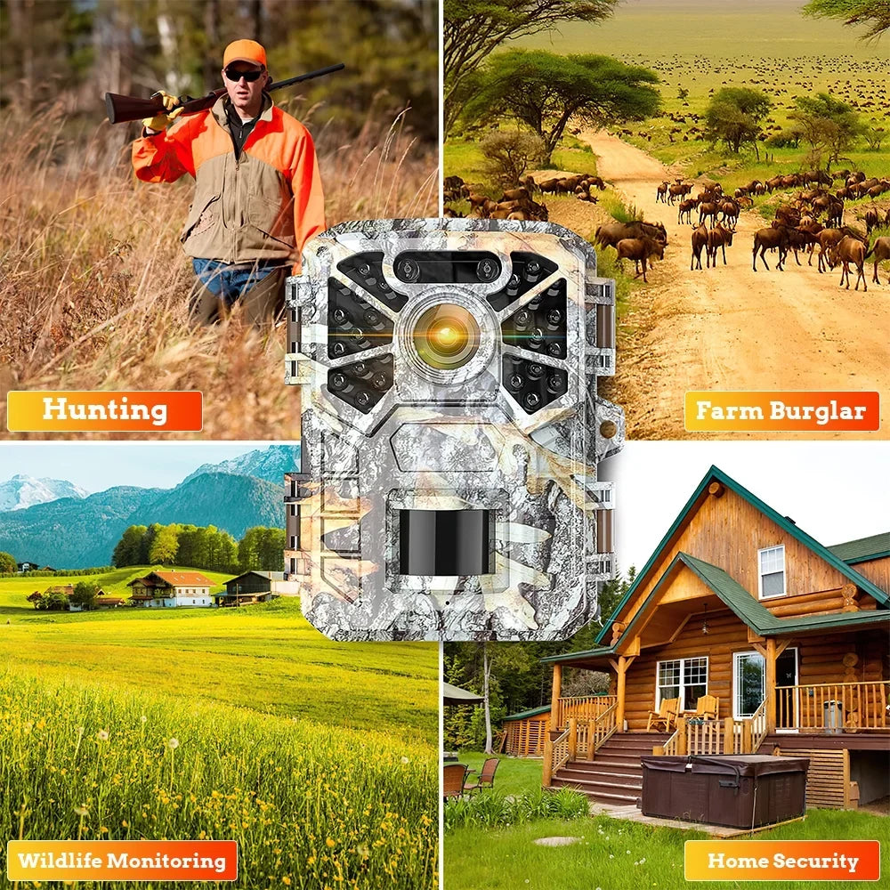 2 Pack Trail Camera, 30MP 2k Game Camera with Infrared Night Vision Wildlife Surveillance, Farm Monitoring, Fluid Hunting Trail Monitor with 120° Wide Angle Lens