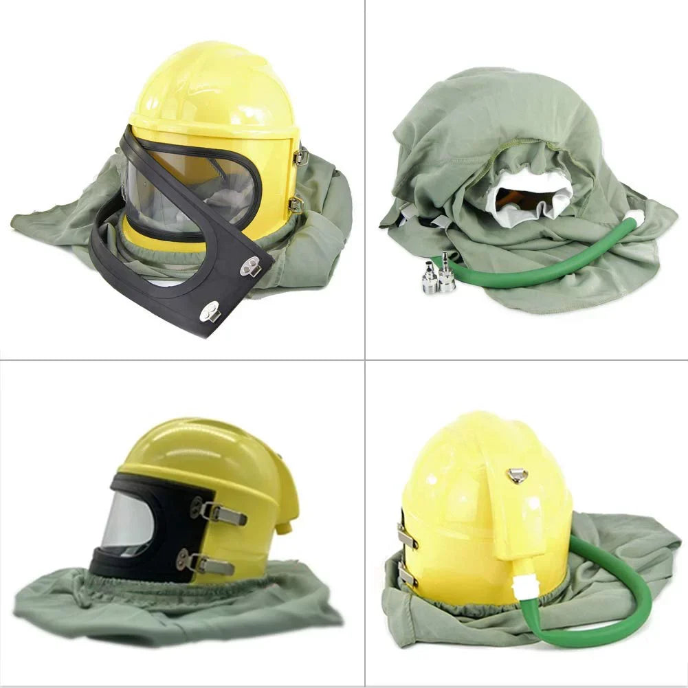 AIR FED Supplied Safety Sandblast Helmet Sand Blast Hood Protector Yellow