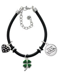 Delight Jewelry Silvertone Green Four Leaf Clover with Heart Leaves Dome Teachers Can Do Virtually Anything Black Rubber Charm Bracelet