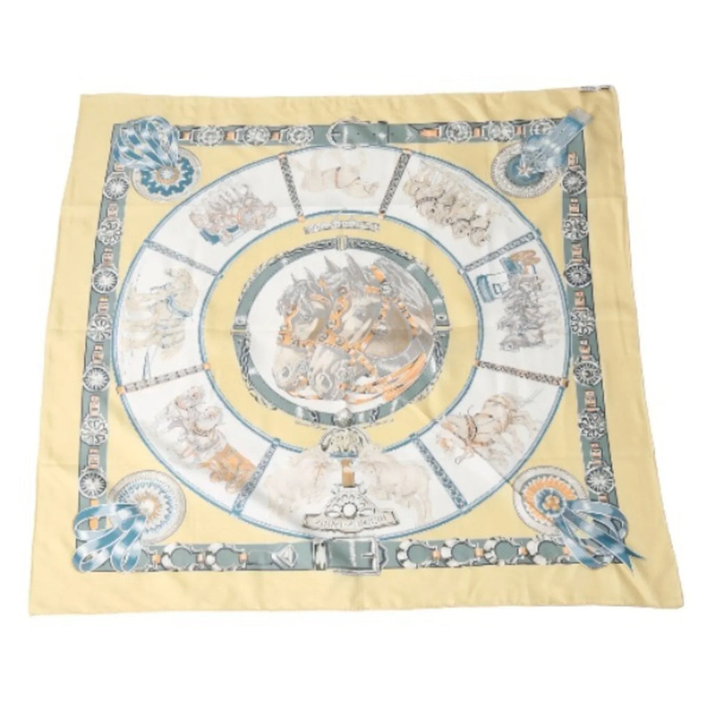 Pre-Owned HERMES Taima Kare90 100% Silk Hermes Yellow Scarf (Fair)