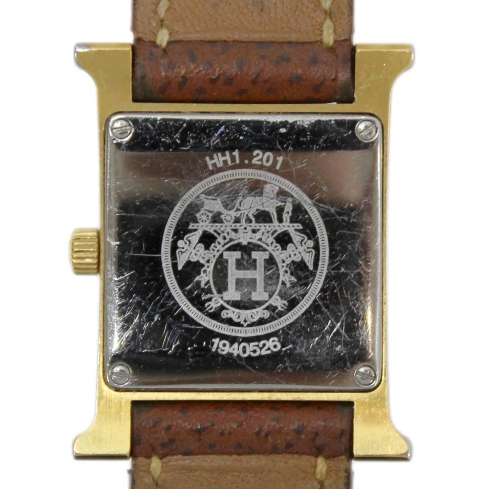 Pre-Owned HERMES Hermes H Watch Ladies Quartz Gold x Brown Dial: White HH1.201 □G (Good)