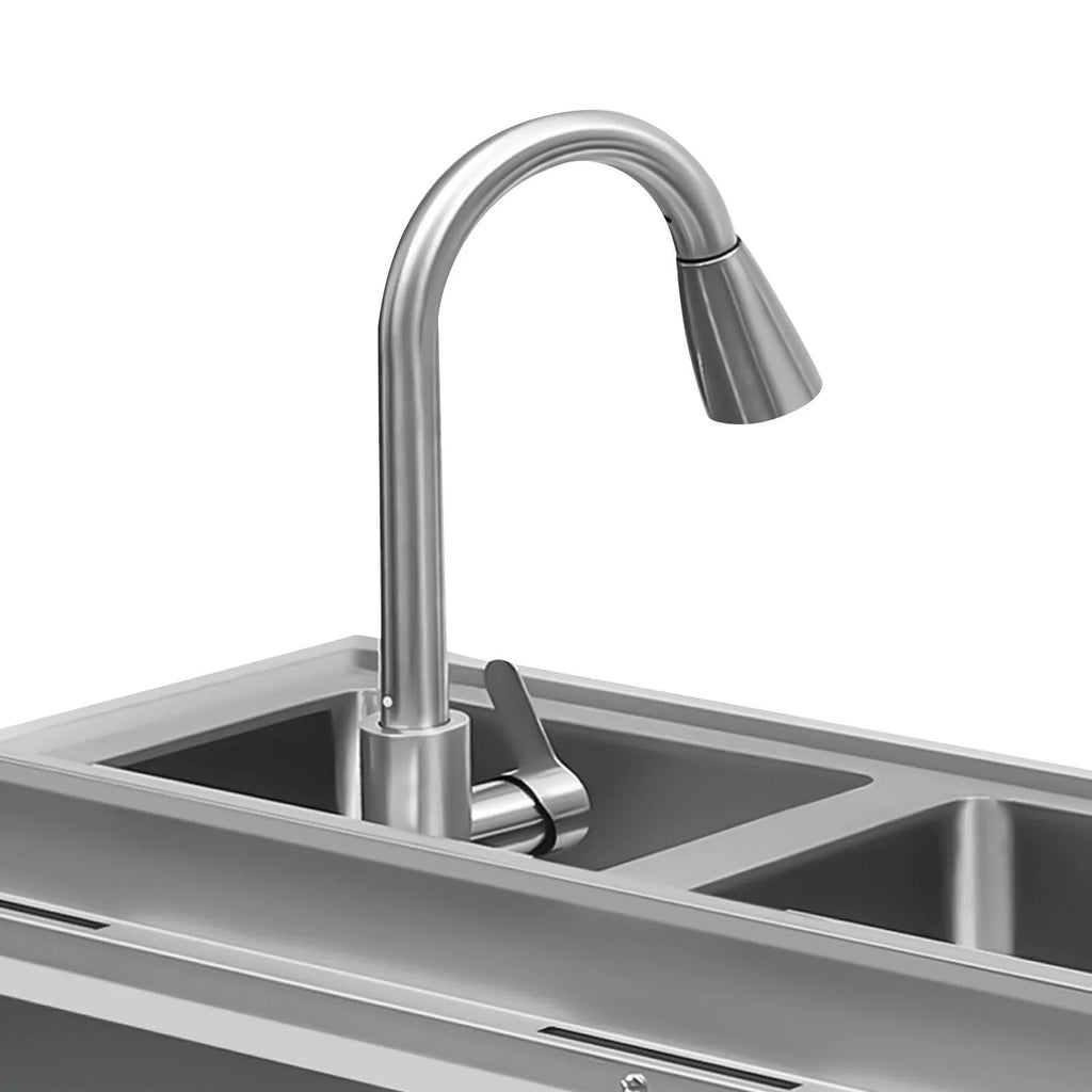 Wuzstar Commercial Utility Sink, Stainless Steel Double Bowl Kitchen Sink with Hot and Cold High Faucet