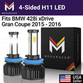 Mega Racer BMW 428i xDrive Gran Coupe 4 Sided H11 H9 H8 LED Headlight Bulbs 6000K Diamond White 12V 60W 10000LM BMW 428i xDrive Gran Coupe 2015 2016 15 16 Fog Light Automotive Replacement