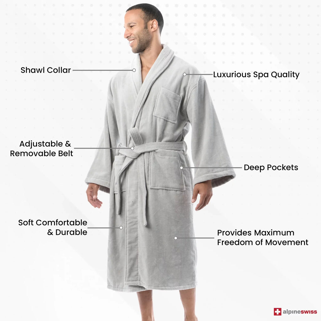 Alpine Swiss Pure Cotton Men Terry Cloth Bathrobe Super Absorbent Hotel Spa Robe