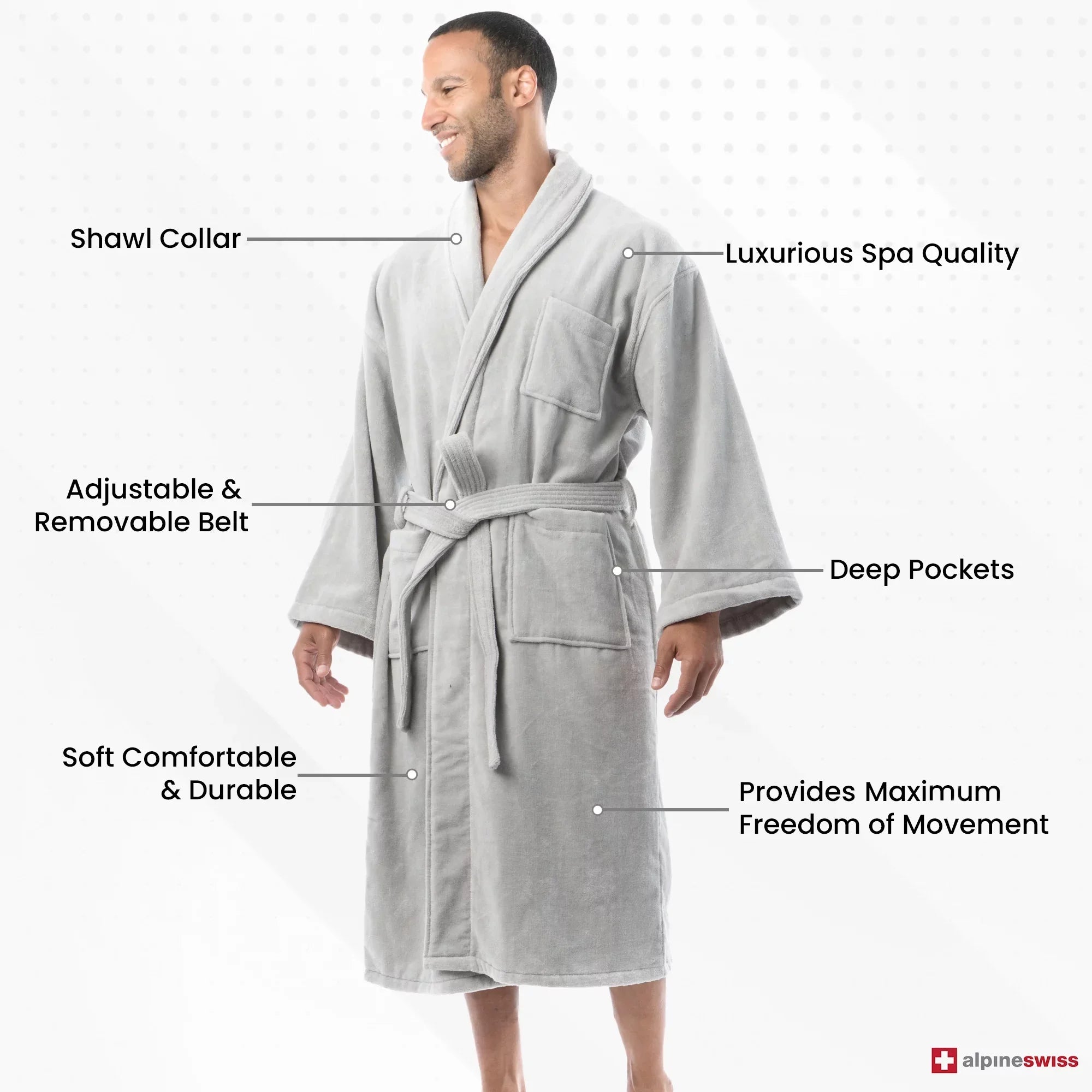 Alpine Swiss Pure Cotton Men Terry Cloth Bathrobe Super Absorbent Hotel Spa Robe