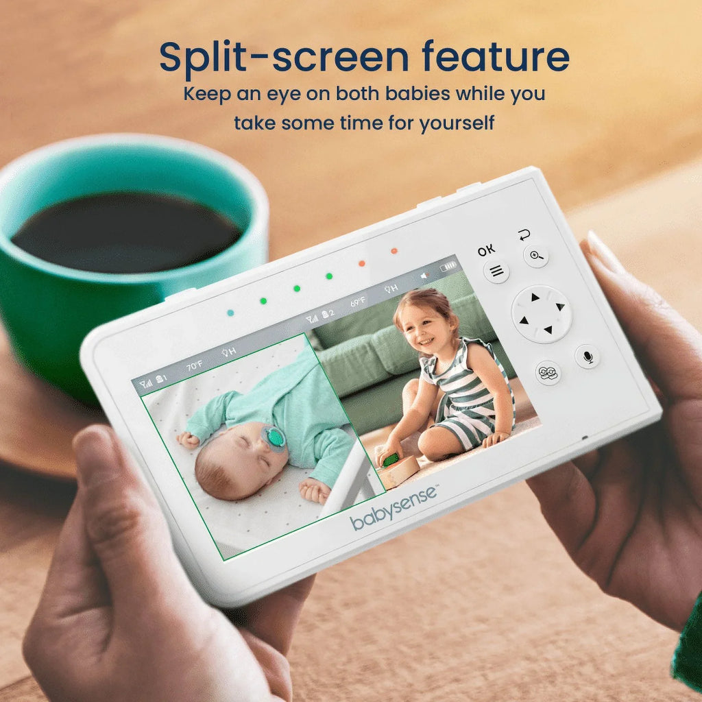 Babysense Split Display Video Baby Monitor, 4.3" Display with 2 PTZ Cameras, Long Range, Night Light & Vision, Two-Way Talk, V43
