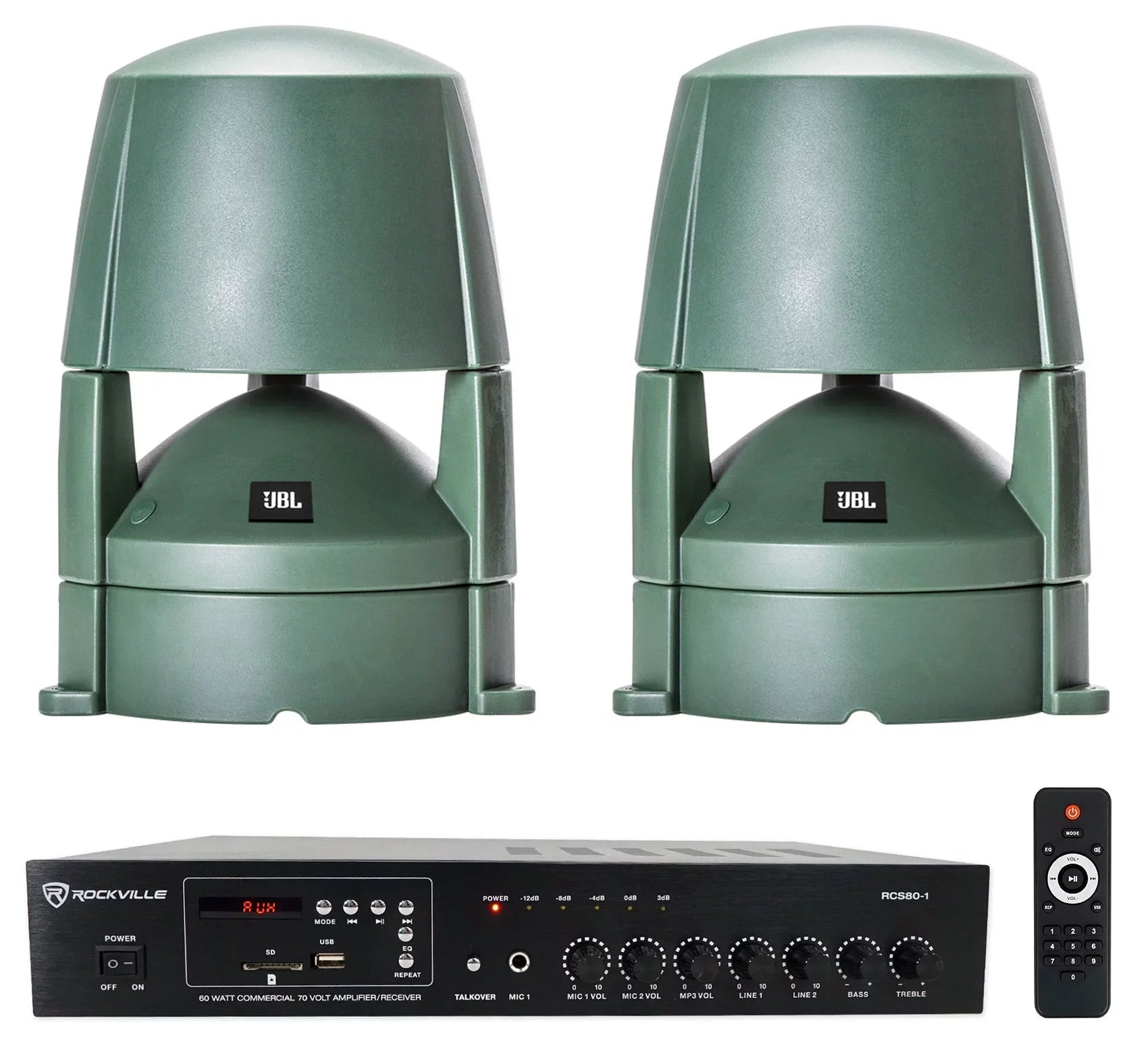 (2) JBL CONTROL 85M 5.25" Commercial 70v Outdoor Landscape Speakers+Amplifier