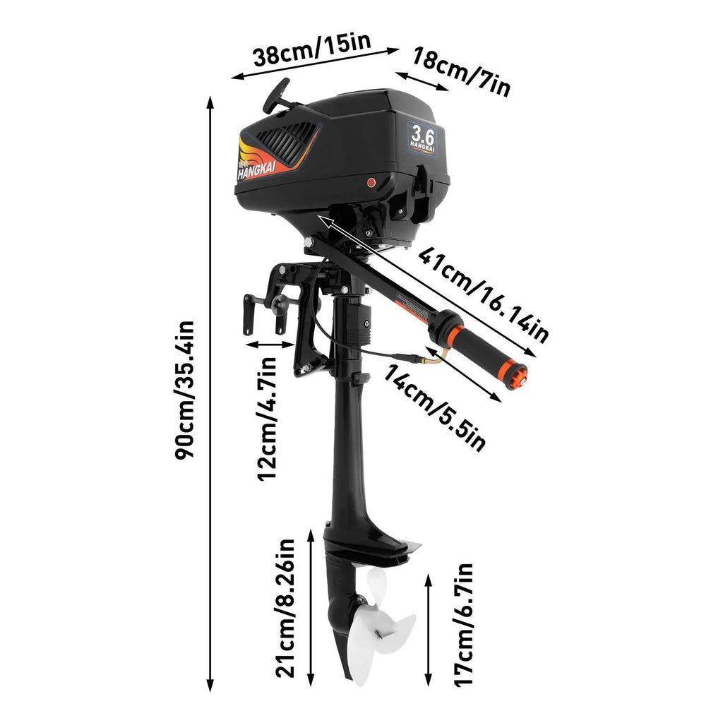HANGKAI 2 Stroke 3.6 Outboard Motor Fishing Boat Engine Fluid Cooling CDI Outboard Boat Motor 90cm/35.4in
